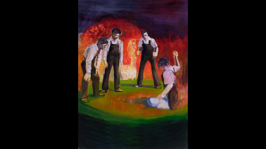 This painting, "Kids Fighting Friend," was created by Pavlo Kerestey in 2007. It depicts the sort of internecine violence that was to erupt in the country seven years later.