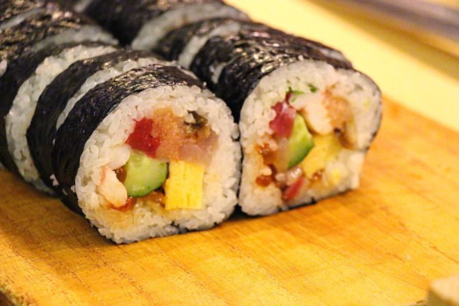Sushi chef Masaki Teranishi likes to get novice sushi-makers started with maki-rolls (pictured).