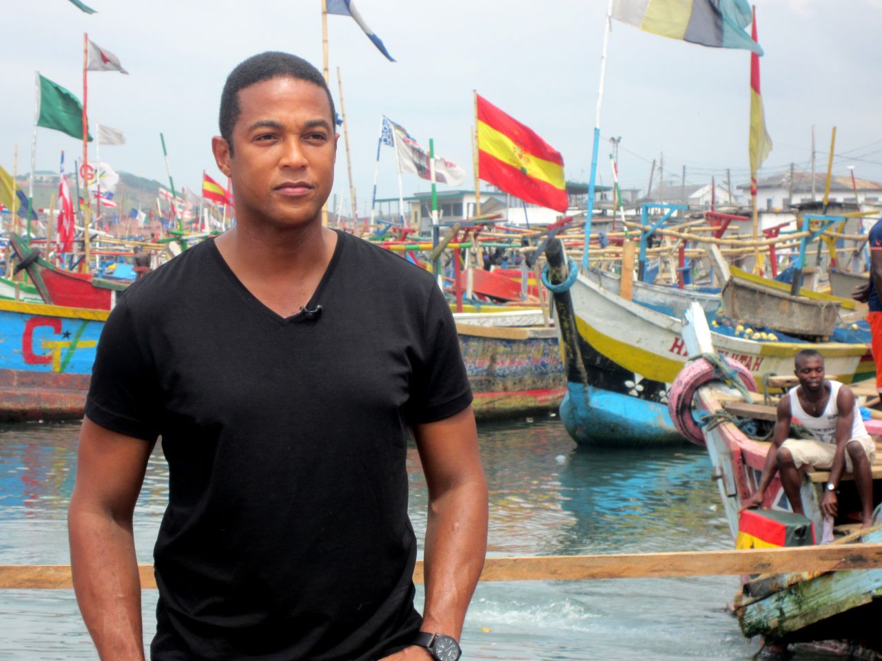 Before leaving Ghana, Lemon takes a quick look over the colorful fishing port.