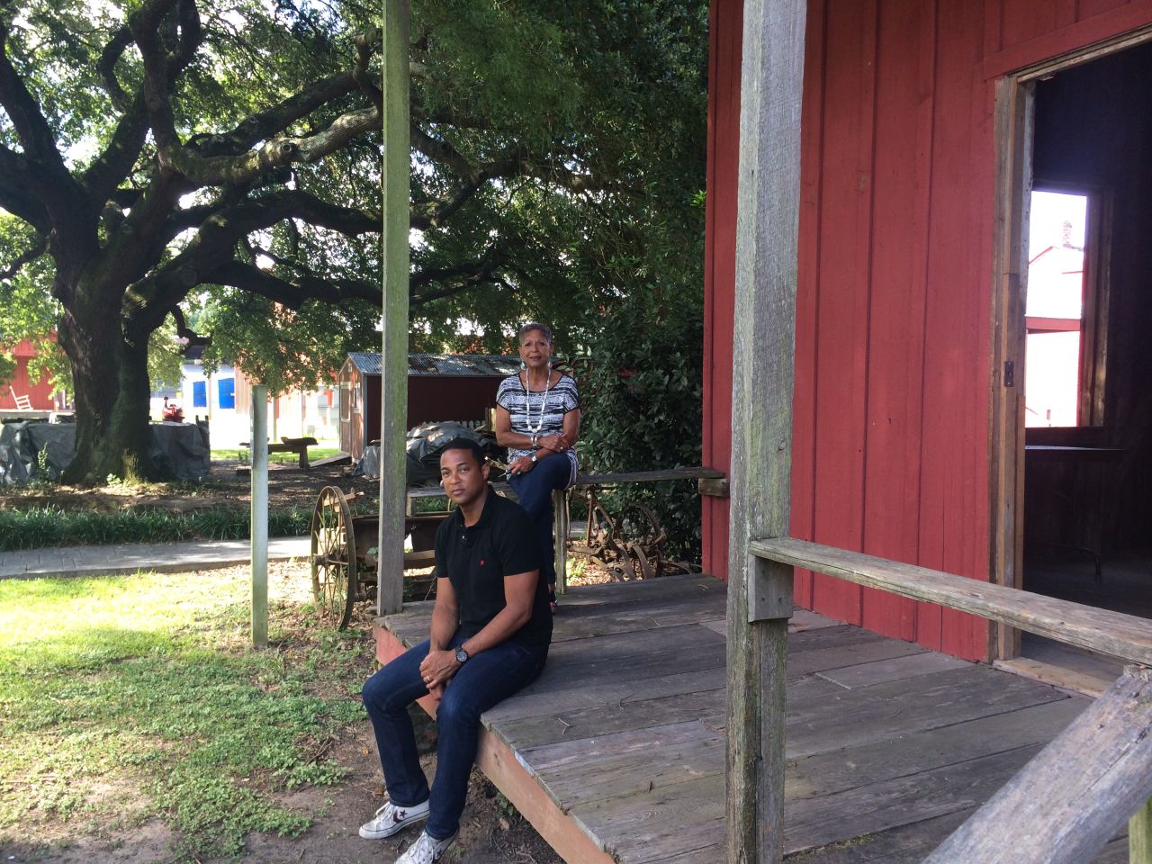 Lemon and his mom visit a former slave cabin at the West Baton Rouge Museum in Louisiana. Lemon's ancestors arrived in Louisiana as slaves in the early 1800s.