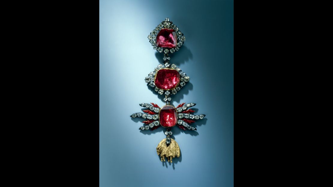 The Order of the Golden Fleece was the most prestigious and exclusive award in the House of Habsburg. This medal crafted by Johann Melchior Dinglinger features three flaming rubies surrounded by 70 diamonds.