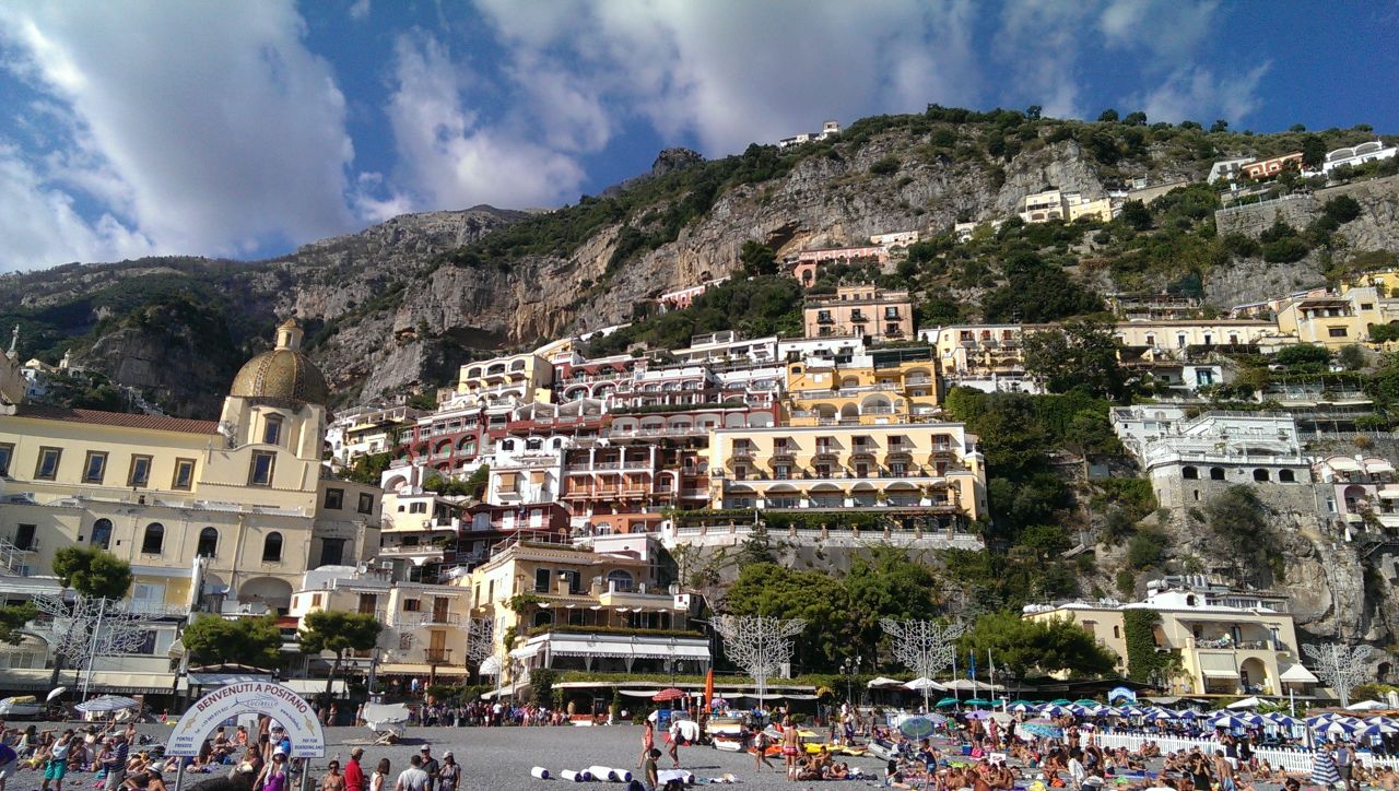 Positano, Italy, as seen from the water.
