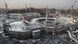 This general view shows Muslim pilgrims arriving for a prayer at Mecca's Grand Mosque, home of the cube-shaped Kaaba or 'House of God' that Muslims believe was built by Abraham 4,000 years ago, on September 30, 2014 . Hundreds of thousands of Muslim worshipers started pouring into the holy city for the annual Hajj pilgrimage. This year's Hajj comes as the authorities strive to protect pilgrims from two deadly viruses, Ebola and Middle East Respiratory Syndrome coronavirus or MERS
