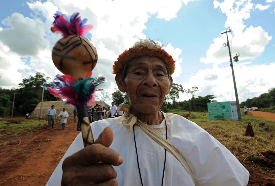 A Paraguayan Guarani native takes part in a meeting of the Guarani Nation in 2011. Paraguay is the only country in the region with a large percentage of non-indigenous citizens who speak an indigenous language. Nearly 90 percent of all Paraguayans speak both Spanish and the indigenous Guarani.
