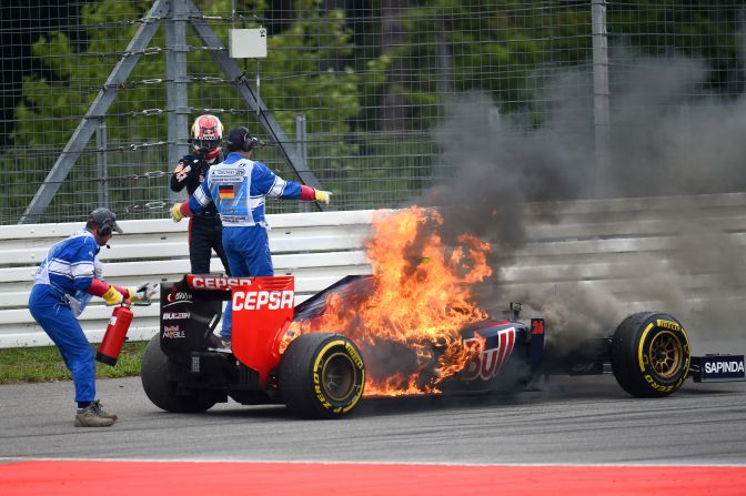 Not everything has gone to plan during Kvyat's debut season. He had to leap out of his car when it caught fire in the closing stages of the German Grand Prix.