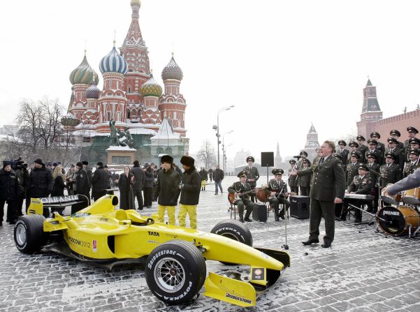 Even without a Russian Grand Prix, F1 teams have paid plenty of visits to the nation. Here in 2005, the Jordan team presented their car in chilly conditions in front of the Kremlin in Moscow's Red Square.