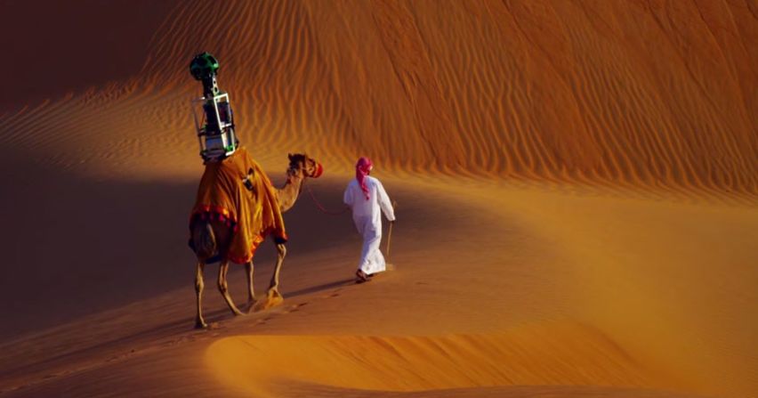 "Raffia" the camel was used by Google to capture images of Abu Dhabi's Liwa Oasis.