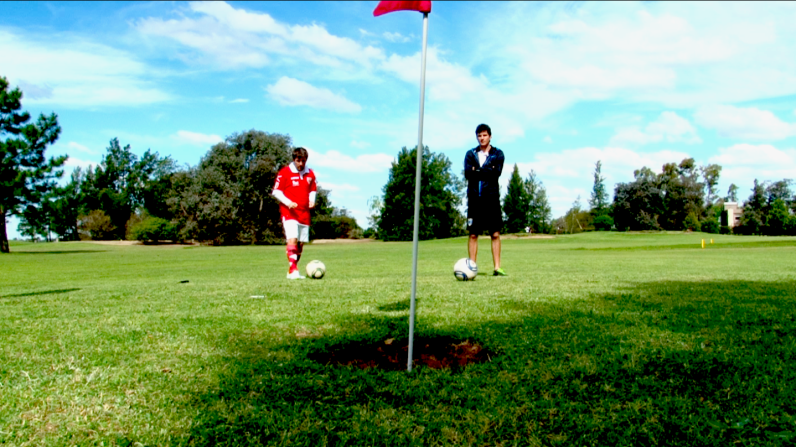 <a href="https://www.trupilariante.com/2014/04/28/sport/golf/footgolf/index.html">Foot golf </a>combines elements of soccer and golf, with players kicking a football around a golf course complete with bigger holes. 