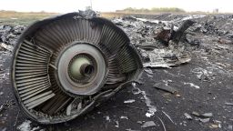 Debris from Malaysia Airlines Flight 17 sits in a field at the plane crash site in Hrabove, Ukraine, on Tuesday, September 9.