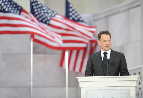 Tom Hanks reads a historical text at the We Are One concert, one of the events of President-elect Barack Obama's inauguration celebrations, at the Lincoln Memorial in Washington, on January 18, 2009. 