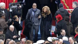 WASHINGTON, DC - JANUARY 21: Beyonce (R) and Jay-Z arrive at the ceremonial swearing-in for President Barack Obama at the U.S. Capitol during the 57th Presidential Inauguration on January 21, 2013 in Washington, DC.  U.S. President Barack Obama will be ceremonially sworn in for his second term today.  (Photo by Scott Andrews-Pool/Getty Images)