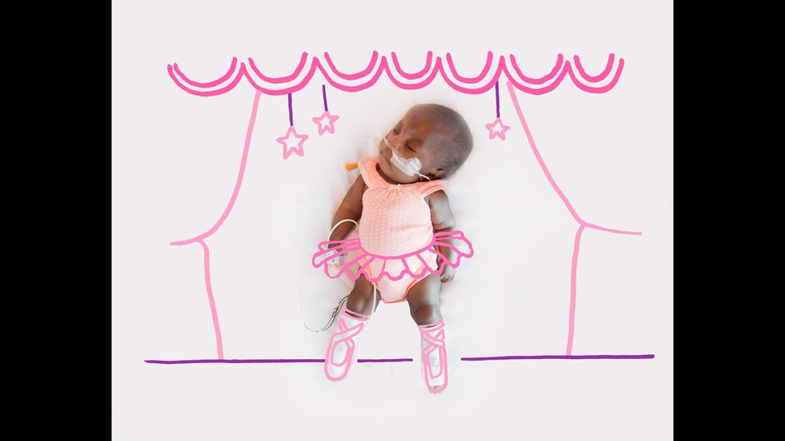 A premature baby is doodled as a ballerina. "I always think big because, as evidenced by the size of the fight in their tiny bodies, these little ones have big things in store for the world," <a href="http://www.dedicatedtoallbetter.org/nicu-moon/" target="_blank" target="_blank">wrote Jessica Wright,</a> a nurse educator in the unit.