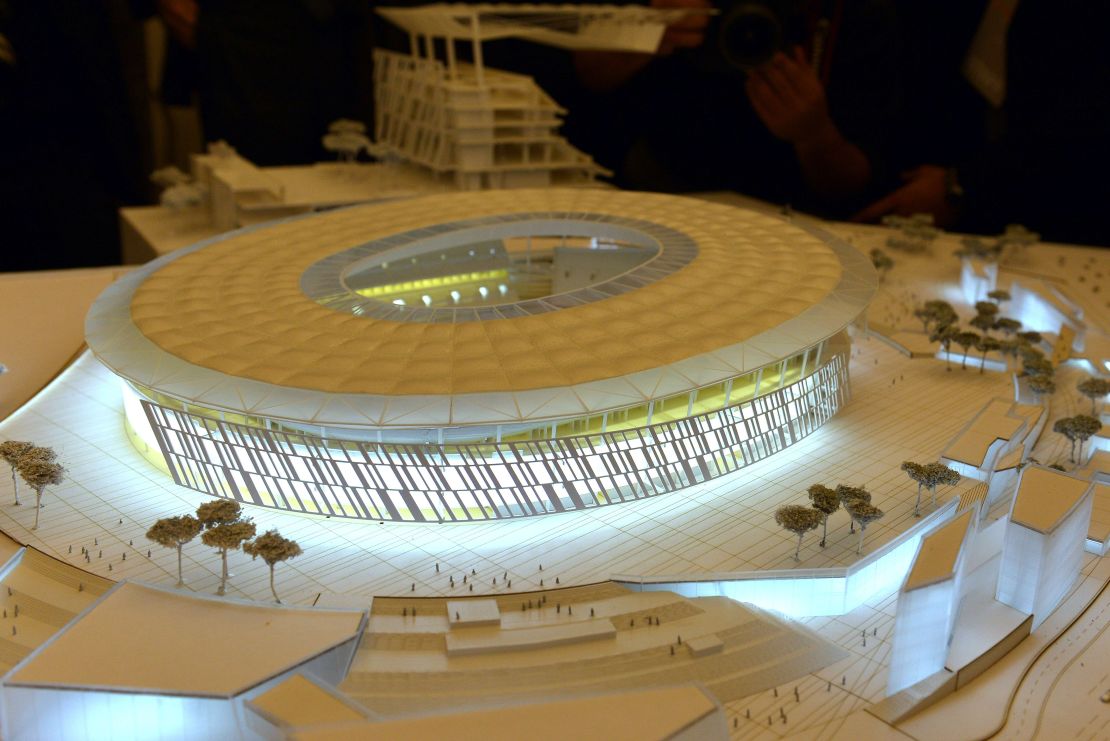 A picture shows a model of the Rome's new stadium project designed by US architect Dan Meis.