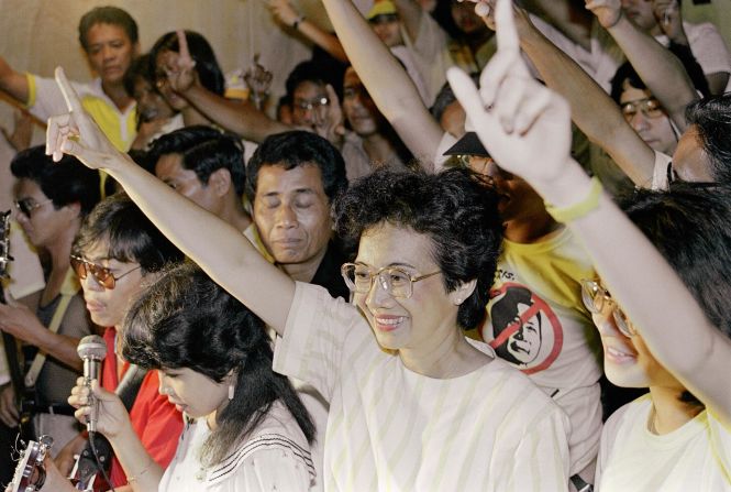 Corazon Aquino was the first woman to lead the Philippines, serving as President from 1986-1992. A former housewife, she was propelled to the head of a "People Power" movement that pushed out longtime strongman Ferdinand Marcos after her husband's assassination.