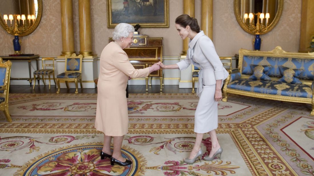 In October 2014, Britain's Queen Elizabeth II made Jolie an honorary dame for her work to root out sexual violence in war zones. 