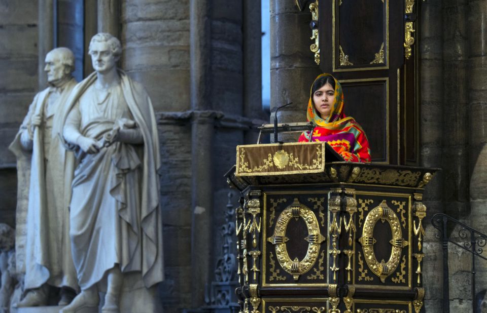 Malala speaks during the Commonwealth Day observance service at Westminster Abbey in London. Malala has lived in Britain since the Taliban attack.