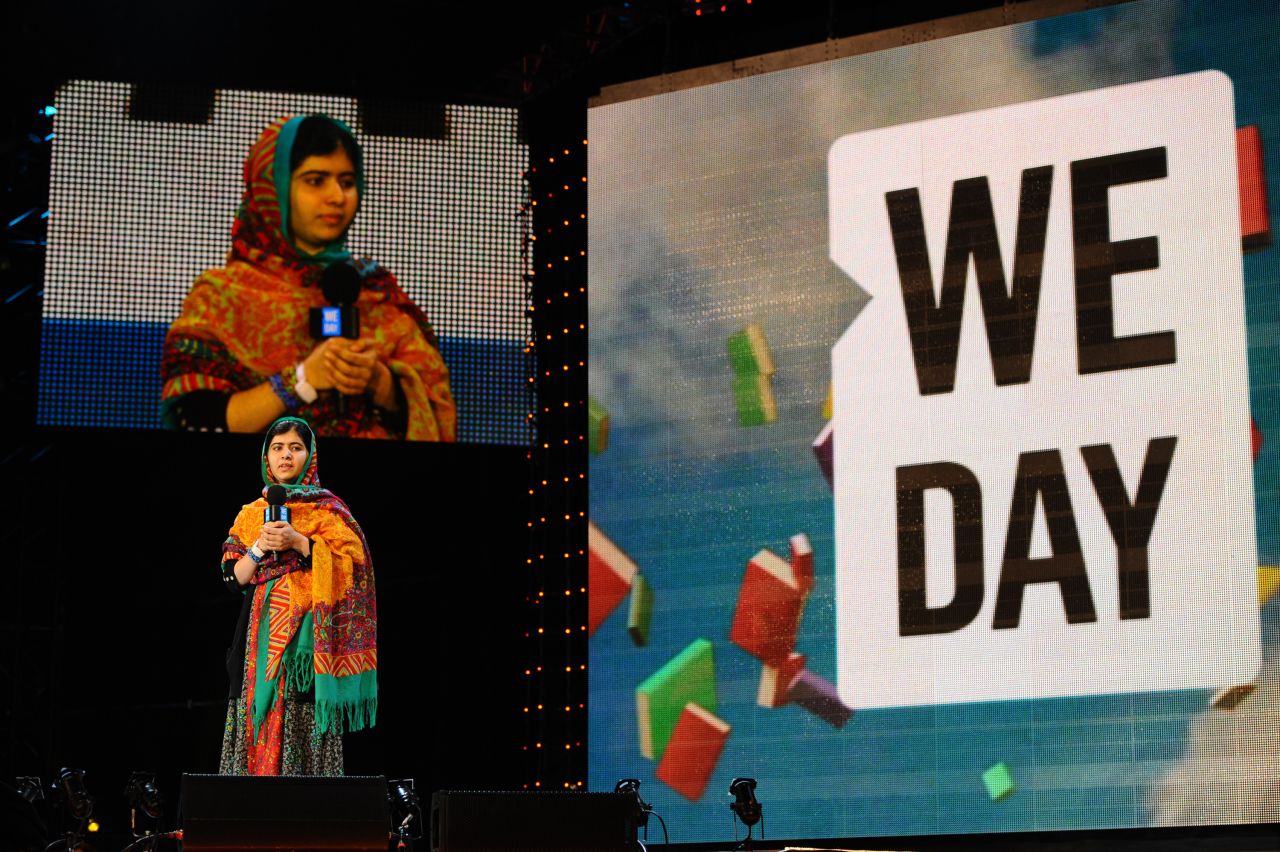 Malala speaks at a youth empowerment event at London's Wembley Arena in March.