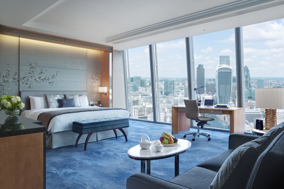 Shangri-La at The Shard's Iconic City View room has views across the Thames to St. Paul's Cathedral and Big Ben.