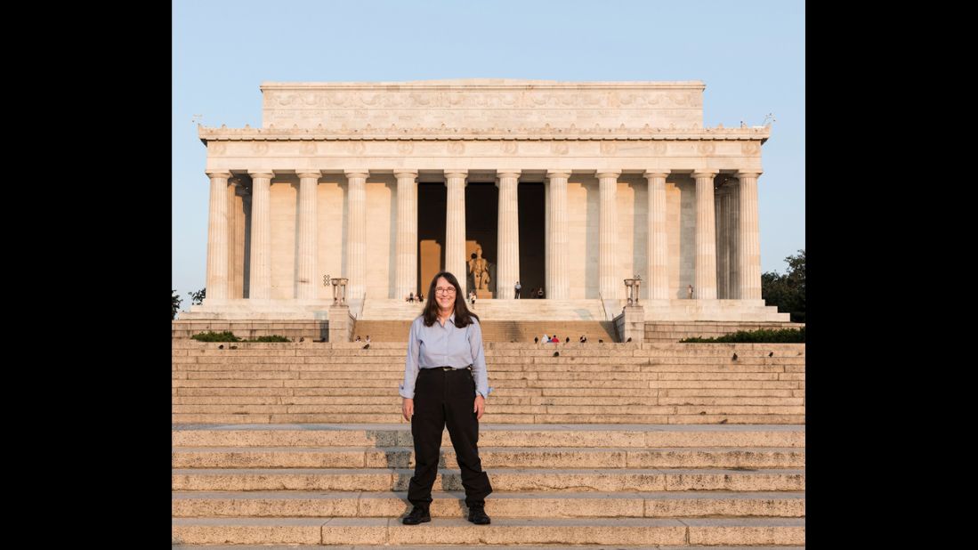 Highsmith kept steadily following her new healthy lifestyle as she traveled the country (here, at the Lincoln Memorial in Washington) on a work project, holding on to her desire to wow her classmates as motivation.
