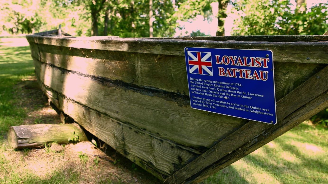 After the Revolutionary War, loyalists fled to Canada across the Great Lakes in boats like this batteau, which is on display at the United Empire Loyalist Heritage Museum and Campground in Adolphustown, Ontario.
