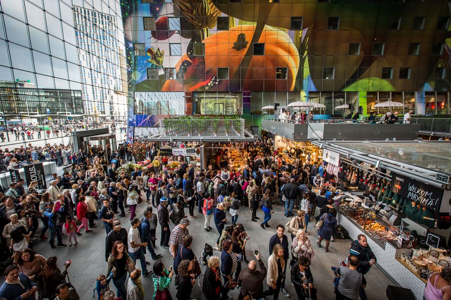 It's the first covered food market in the Netherlands, built to comply with new laws that require produce vendors to operate beneath a roof.