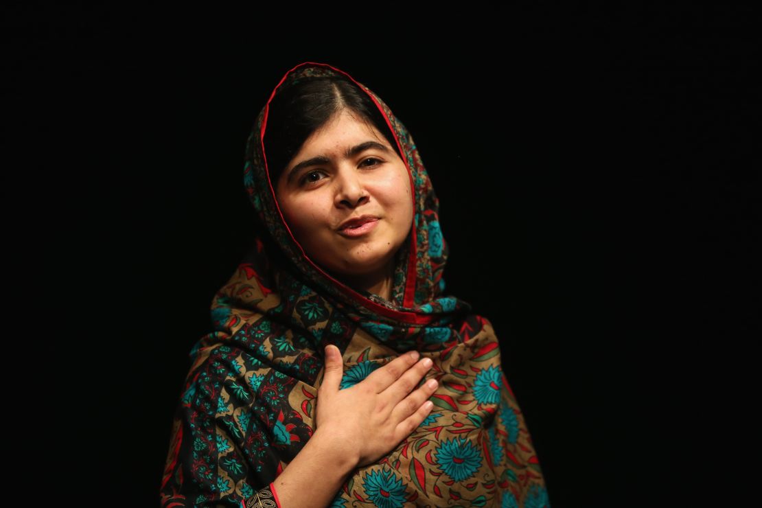 Malala Yousafzai reacts after being announced as a recipient of the Nobel Peace Prize on October 10, 2014.