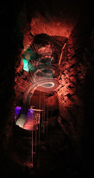 To add to the fun/fear, spiral slides plummet even deeper into the cavern.