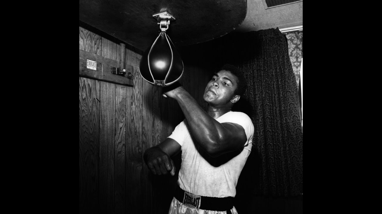 Ali prepares to defend his heavyweight title in 1965.