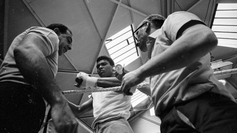Ali trains for his second fight against British champion Henry Cooper in May 1966.