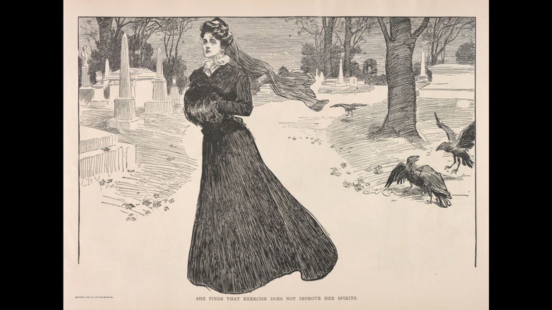 In concept, mourning dress was supposed to be an outward display of inner grief, as depicted in this Charles Dana Gibson illustration from 1900.