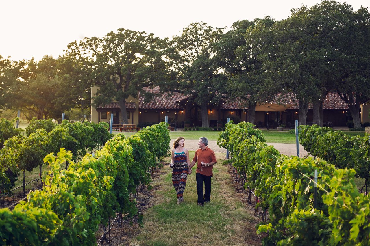 The B&Bs and vineyards in Fredericksburg, Texas, help get people in the mood. "A lot of people have gotten engaged here," says Nicole Bendele of Becker Vineyards.