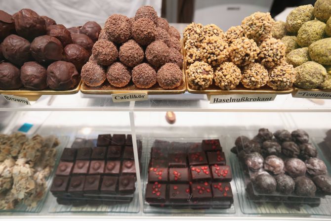 Who doesn't love chocolate? As the mastermind behind Kinder, Milka, Alpia and Ritter Sport, Germany is spoilt for choice. Chocolate truffles made from organic products, pictured, are displayed at the 2013 Gruene Woche agricultural trade fair in Berlin.