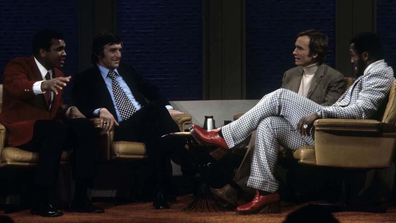 Ali and Frazier appear on "The Dick Cavett Show" in January 1974. The two got into a brawl in ABC's New York studio and were fined $5,000 each.