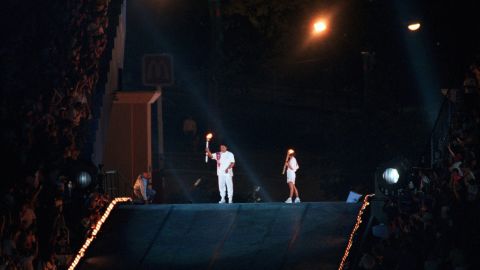 Ali lights the Olympic torch at the 1996 Summer Olympics in Atlanta.