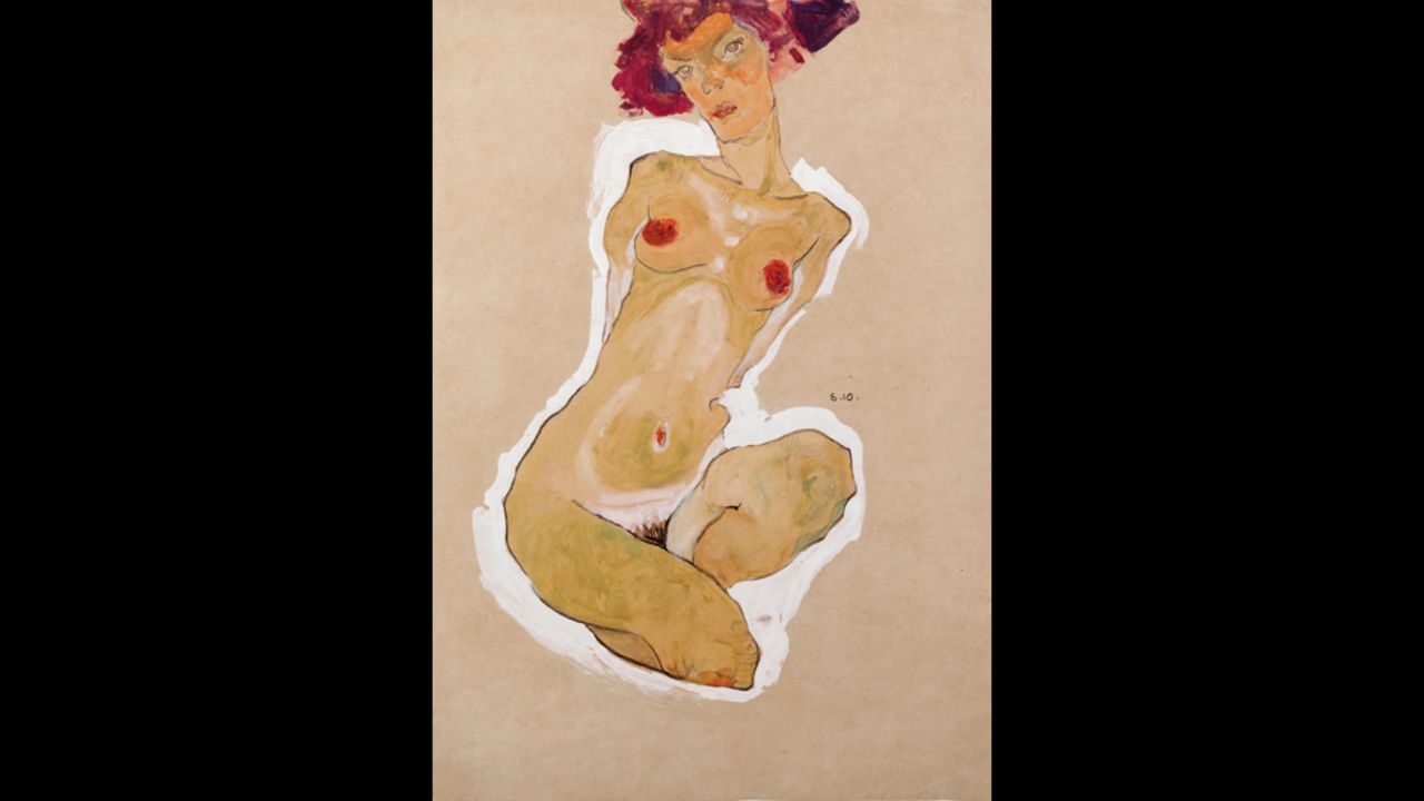 <strong><em>Squatting Female Nude, 1910</em></strong><br /><br />Schiele had developed his life-drawing skills at the Vienna Academy of Fine Art before he dropped out three years in. These skills, combined with his unique vision, made for compelling work.<br /><br />"What's extraordinary about Schiele's work is just how he's able to combine that kind of subject matter with the handling of the pencil and the brush," Wright says. "You have on the one hand works that you could get lost in just for their aesthetic beauty, but you're constantly oscillating between that and the realization of these things and frank depictions of sexuality."