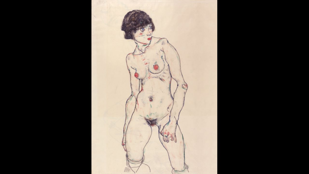 <strong><em>Standing Nude with Stockings, 1914</em></strong><br /><br />Though widely lauded by art historians today, Schiele's nudes initially drew intense criticism from traditionalists and the public. A coy, blushing nude could be a masterpiece, but his challenging figures were considered more pornographic than artistic.<br /><br />"Sometimes these poses are very frank in their sexuality and explicitness, and would have been totally beyond the pale for the academic context, or even affronting contemporary standards of morality," explains Barnaby Wright, Daniel Katz Curator of 20th Century Art at The Courtauld Gallery. 