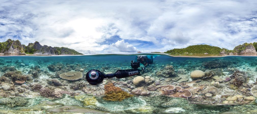 The mapping effort employs a Seaview SVII underwater camera, which has a propeller attached to the back. Three digital SLR cameras encased in the globe-shaped lens capture high resolution, 360-degree images.