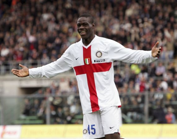 Balotelli burst onto the scene with AC Milan's city neighbors Internazionale in December 2007. He had a fractious relationship with then Inter boss Jose Mourinho, leaving for Manchester City in 2010 after scoring 20 goals in 59 matches for the club.