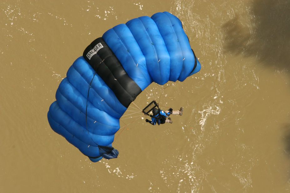 BASE jumpers carry parachutes, like this one, designed to deploy quickly.