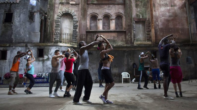 Dancers from the Deep Roots Dance company train in an old theater in Havana, Cuba, on Tuesday, October 14.