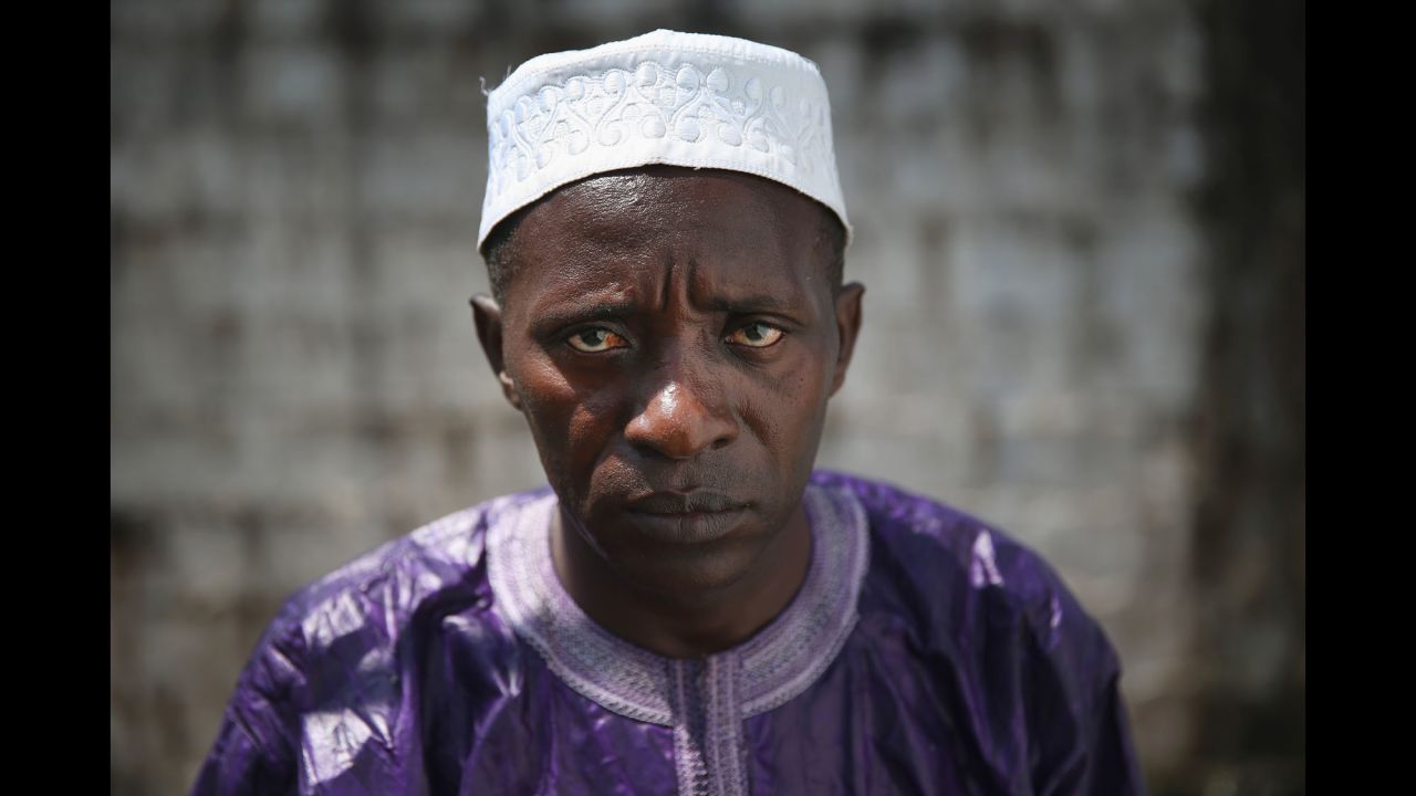Mohammed Bah, 39, said he lost his wife, mother, father and sister to Ebola. He said he spent a week at the MSF center recovering from the disease. Like many other Ebola survivors, he said that the stigma of having had Ebola has been difficult. "I've been rejected by everyone. I'm alone with my two children," he said.