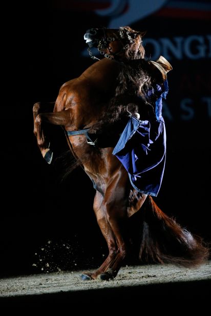 With sumptuous costumes and mastery of some of dressage's most difficult moves, Faivre is bringing equestrianism to new audiences around the world. The levade maneuver -- where a horse rears up and holds a pose on its hindquarters -- is one of several she performs in her shows. 