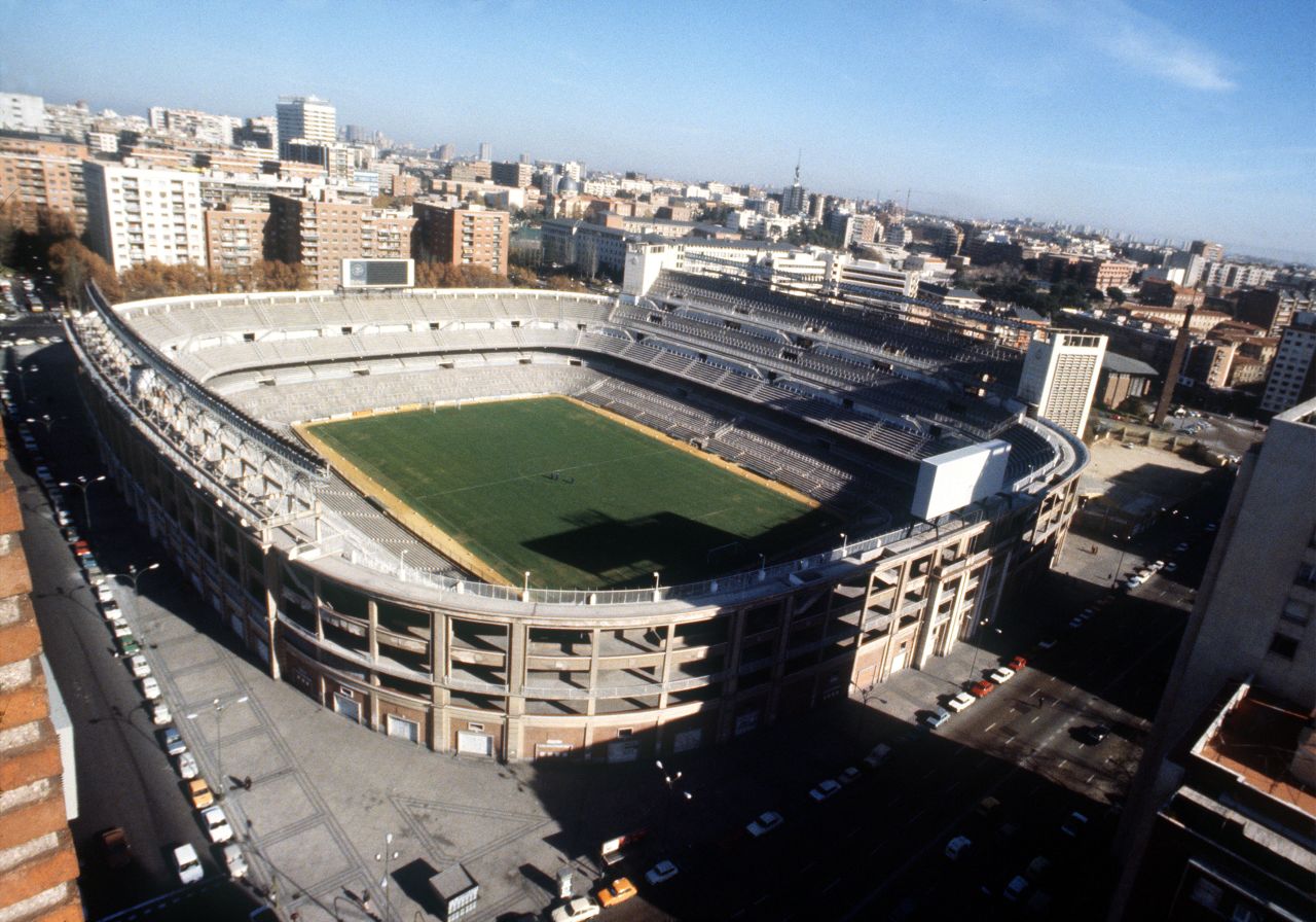 Pictured during the 1980s, the Santiago Bernabeu stadium reached a peak capacity of just over 120,000 in the 1950s -- although its record attendance, in 1956, was 129,690 for a European Cup semifinal against AC Milan. 