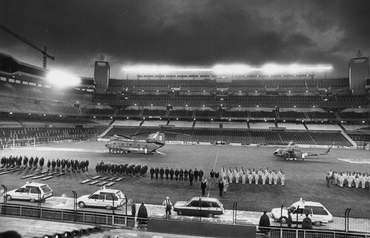 Formidable security was in place ahead of the 1982 World Cup final at the Santiago Bernabeu Stadium. 