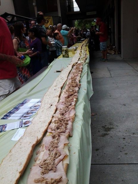 Tampa's Cuban sandwich piles Genoa salami atop roasted pork butt and smoked ham. This year's Cuban Sandwich Festival (in nearby Ybor City, site of the sandwich's purported genesis) produced the world's longest Cuban sandwich at 86.2 feet. It fed more than 200 homeless people. 
