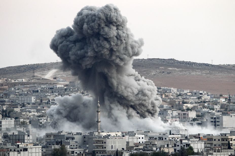 Heavy smoke rises in Kobani following an airstrike by the U.S.-led coalition on October 18.