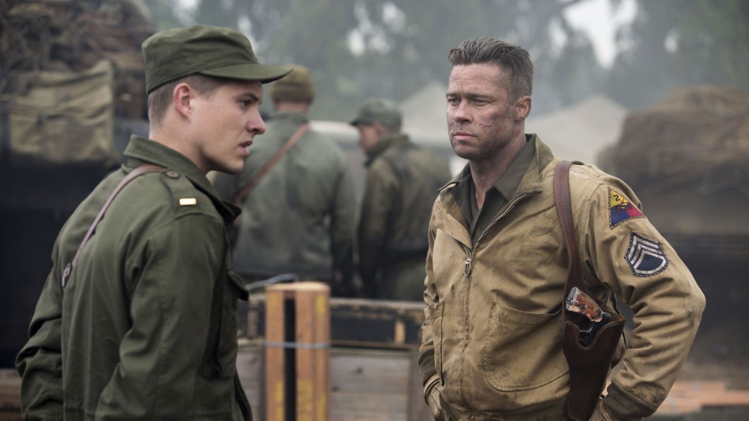 Brad Pitt stars in the World War II tank drama "Fury" as a U.S. Army tank commander named "Wardaddy."