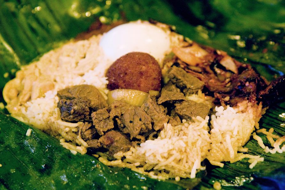 Lamprais is a combination of the Dutch words for "lump" and "rice." It's a packet of meat, rice and sambol chili sauce wrapped and steamed in a banana leaf.