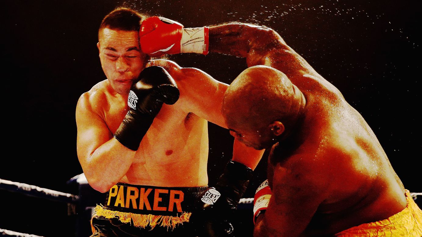 Sherman Williams punches Joseph Parker in the head during their heavyweight bout Thursday, October 16, in Auckland, New Zealand. Parker won the fight, however, by unanimous decision.