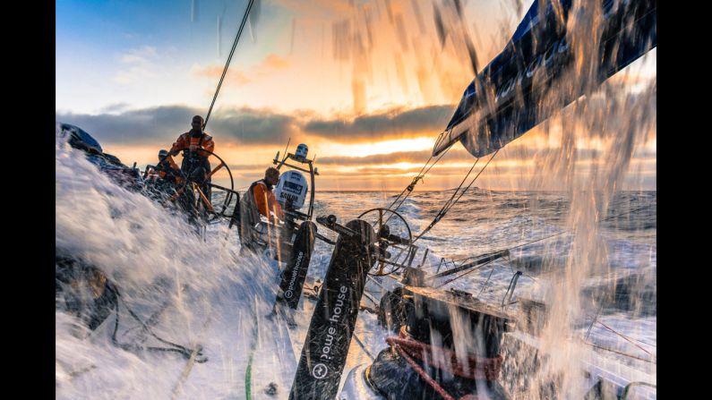 Team Vestas Wind competes Saturday, October 18, in the first leg of the Volvo Ocean Race, a nine-month sailing competition that will visit 11 ports in 11 countries. The first leg started in Alicante, Spain, and will end in Cape Town, South Africa.
